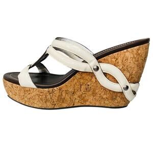 Cole Haan Wedge Cork Platform Sandals White Leather Stud